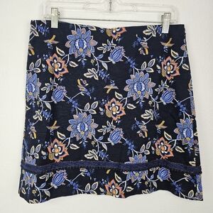 Loft Skirt Blue Floral Brocade Woven Straight Mini Sz 10  Summer Cottagecore